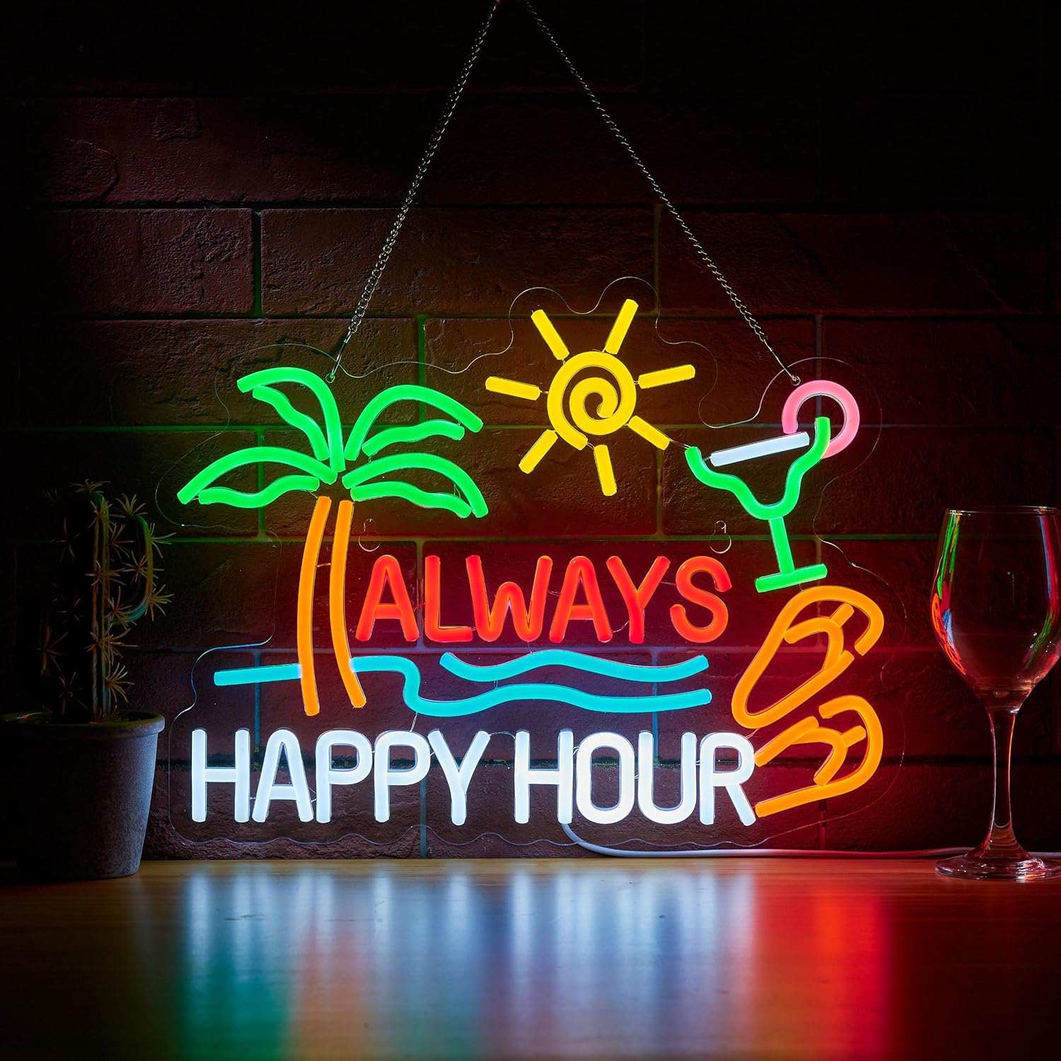 Home Bar Signs - Altijd Happy Hour Bierbar Neonbord voor