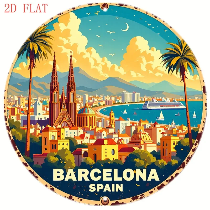 Home Barcelona - Rond 8 inch metalen bord met