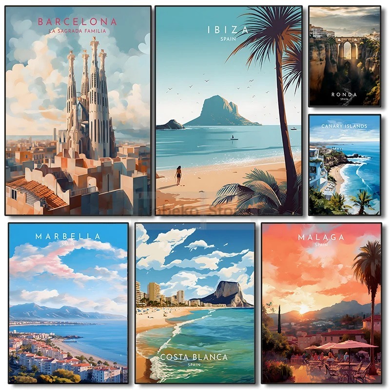 Home Barcelona - Spanje Reizen Poster Barcelona Malaga Ibiza