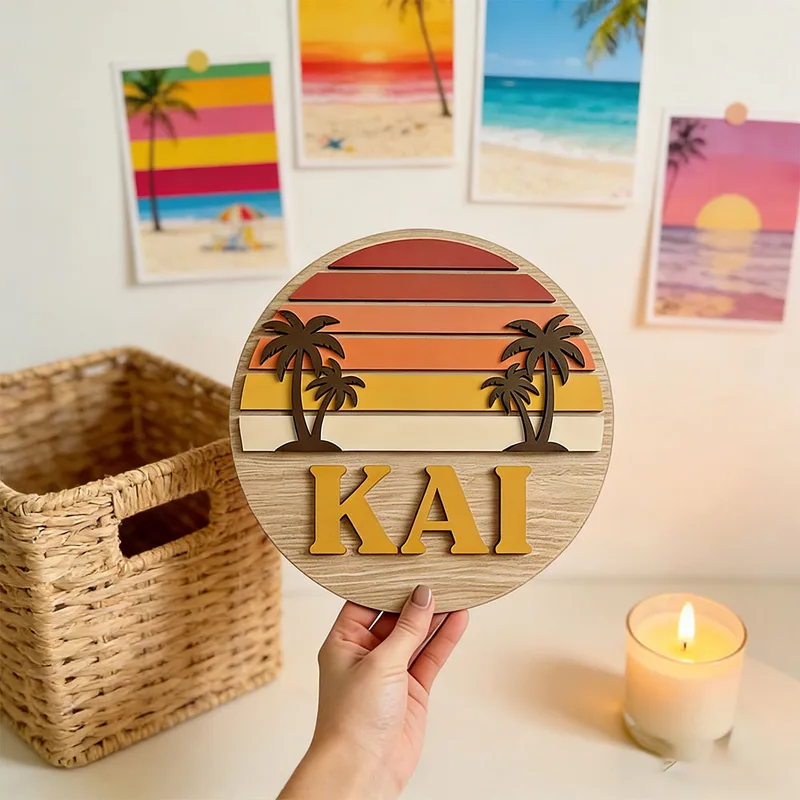 Home Bar Signs - Aanpasbaar rond vintage strand zonsondergang palmboom