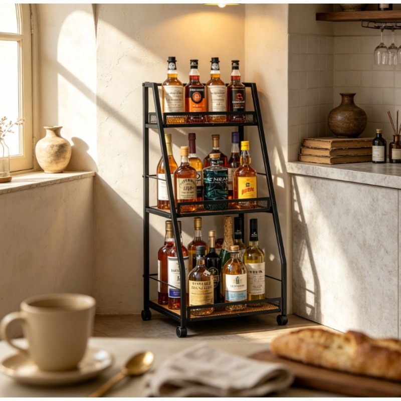 Home Bar Shelf - 3-laags wijnrek met trapvormige plank, vrijstaand,