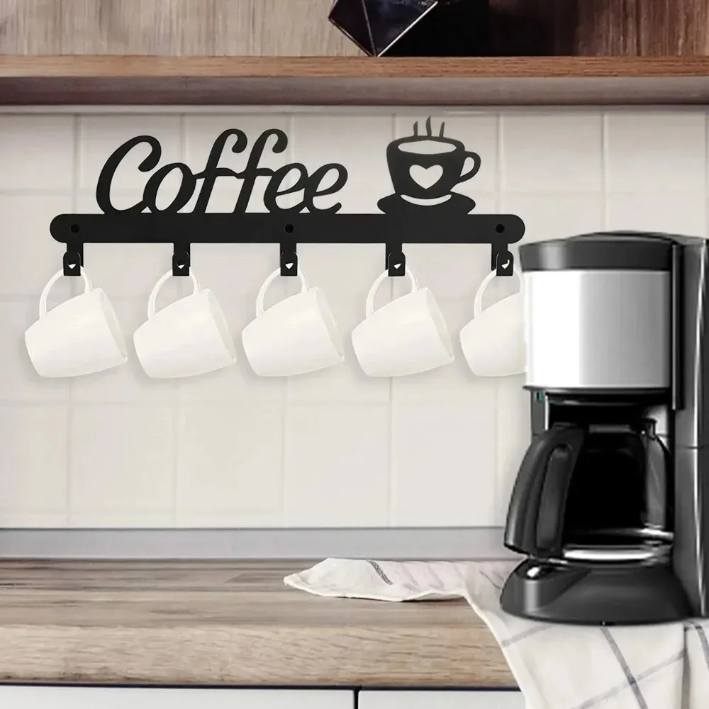 Home Bar Word - Koffiemokhouder van metaal, wandmontage, ijzeren koffiekopjeshouder,
